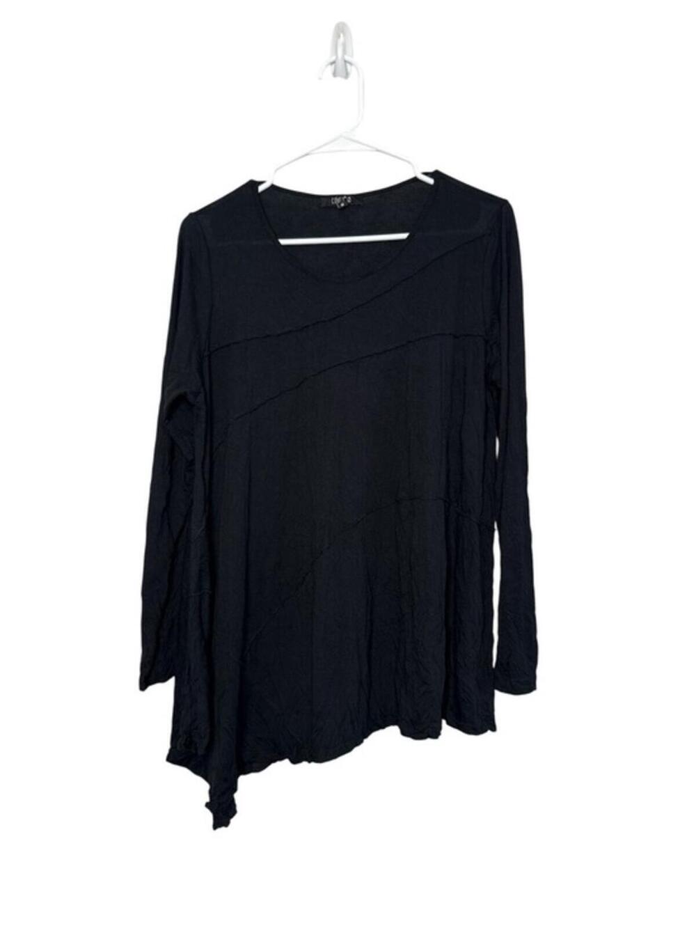 Comfy U.S.A. Women's Black Scoop Neck Asymmetrical Tunic Blouse Medium